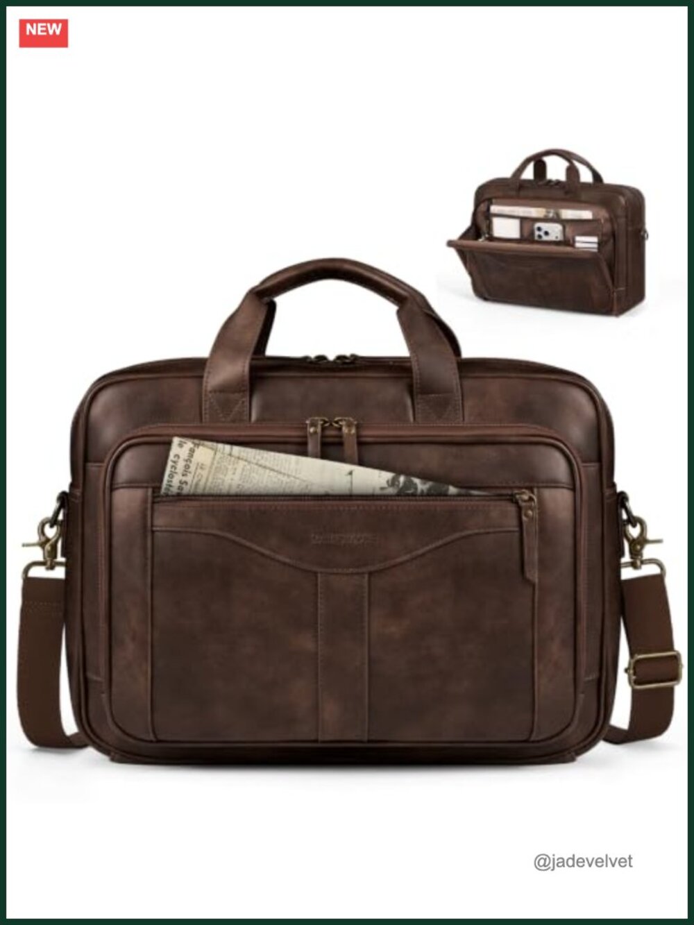 Men's 15.6 Inch Laptop Messenger Bag Vintage PU Leather Briefcase Crossbody